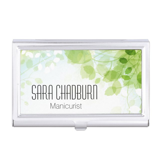 Spring Leaves Watercolor Business Card Holder (Front)
