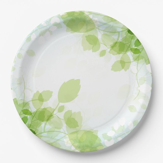Spring Leaves Watercolor Paper Plates (Front)