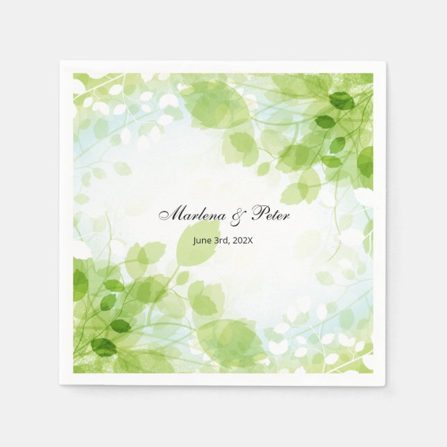 Spring Leaves Watercolor Wedding Collection Paper Napkins (Front)