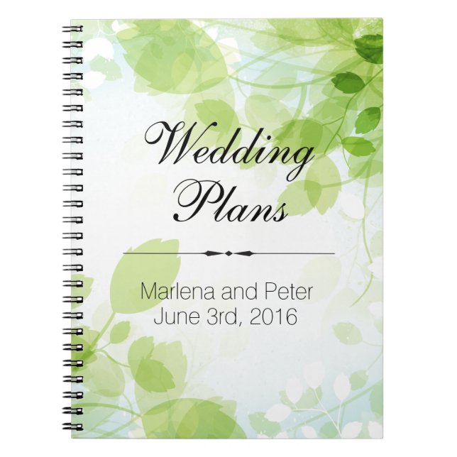 Spring Leaves Watercolor Wedding Planner Notebook (Front)