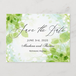 Spring Leaves Watercolor Wedding Save the Date Announcement Postcard