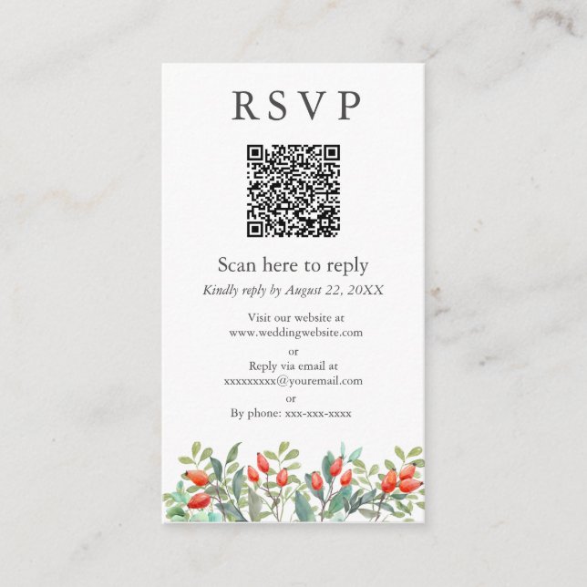 Spring Leaves Wedding QR RSVP Enclosure Card (Front)