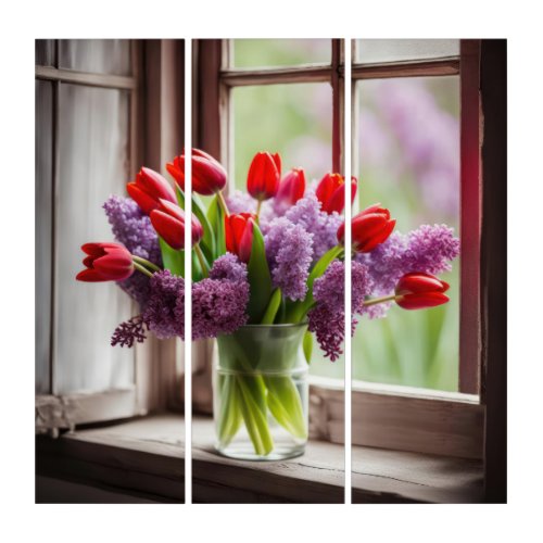 Spring Lilac and Tulip Bouquet Triptych