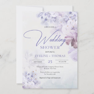 Spring lilac dusty purple blue pink wedding shower invitation