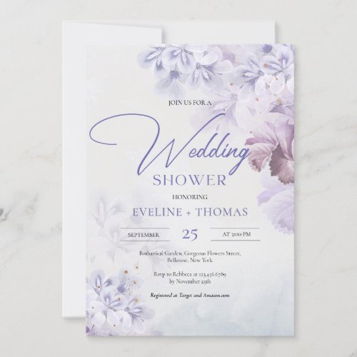 Spring lilac dusty purple blue pink wedding shower invitation