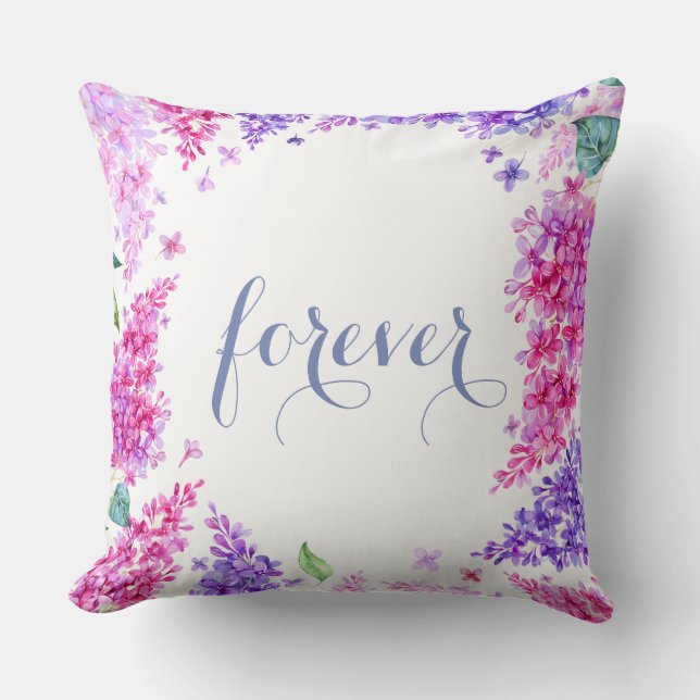 Spring Lilac Flower Blossom-Floral Wedding Forever Throw Pillow (Front)