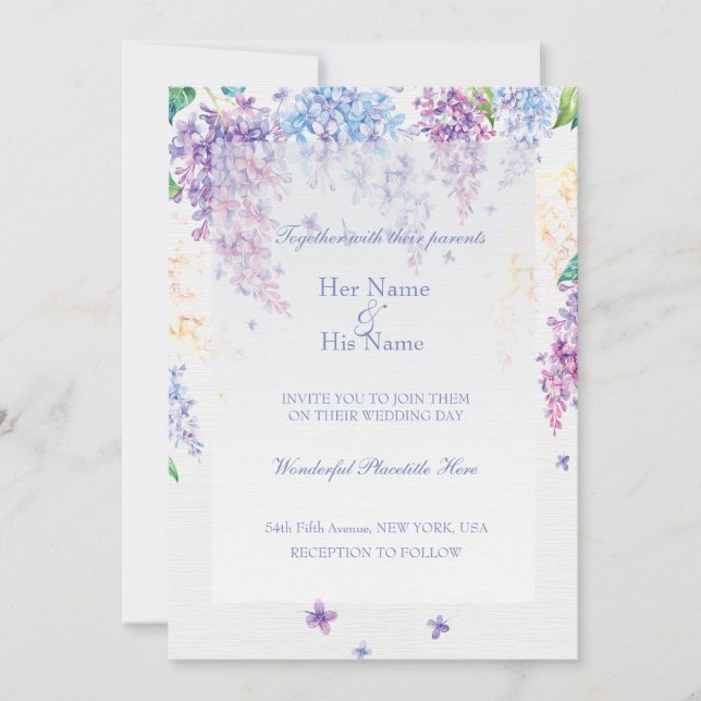 Spring Lilac Flower Blossom-Floral Wedding Invitation (Front)