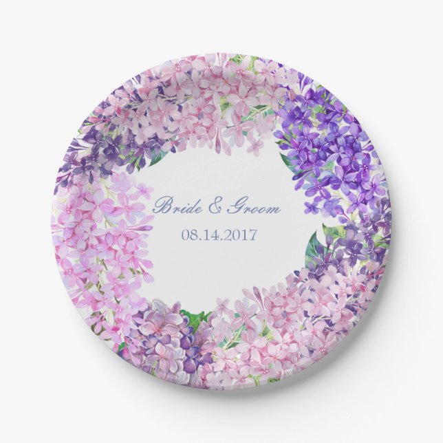 Spring Lilac Flower Blossom-Floral Wedding Paper Plates (Front)