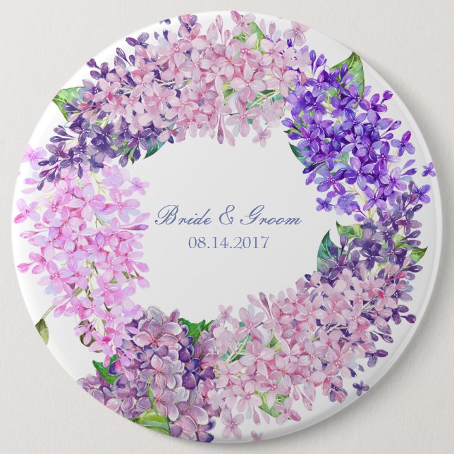 Spring Lilac Flower Blossom-Floral Wedding Pinback Button (Front)