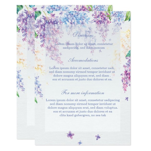Spring Lilac Flower Floral Wedding Directions Card