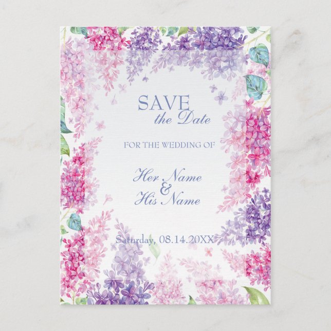 Spring Lilac Flower Floral Wedding SAVE the Date Announcement Postcard (Front)