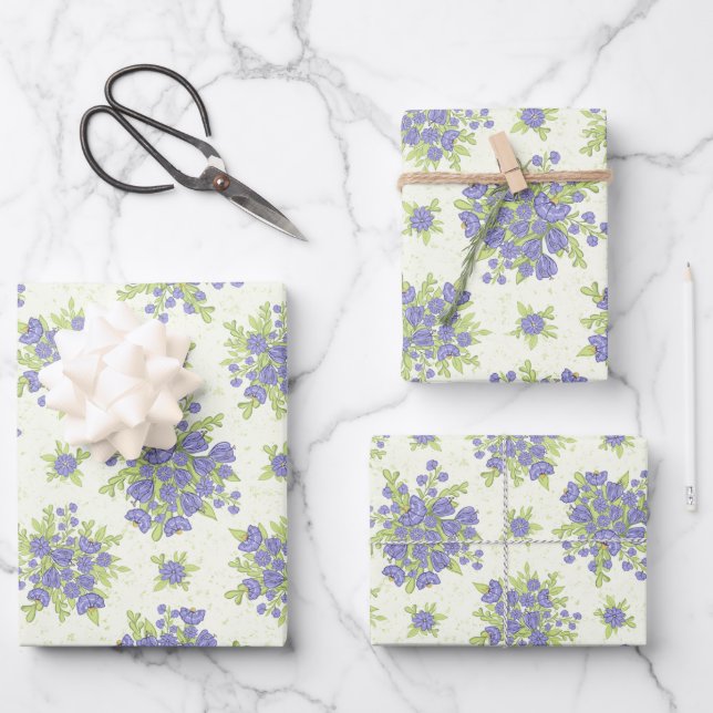 Spring Lilac Purple Flowers Floral Wrapping Paper Sheets (Front)