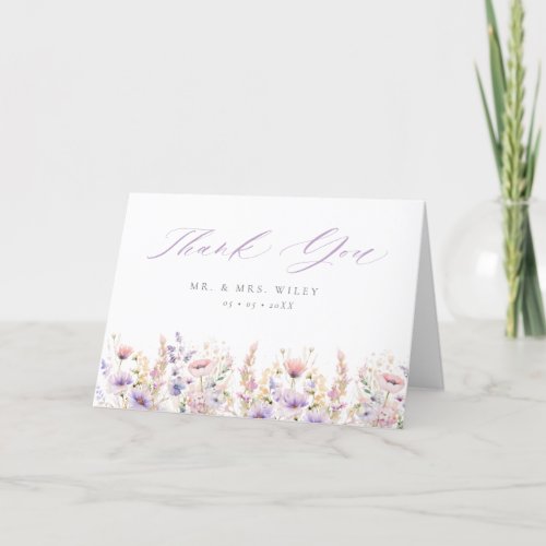 Spring Lilac Wildflowers Wedding Thank You Card