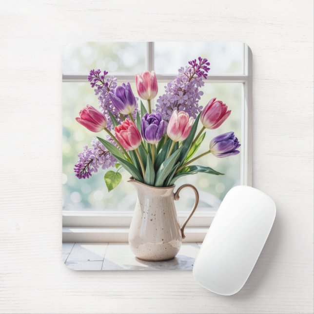 Spring Lilacs and Tulip Bouquet Mouse Pad (With Mouse)