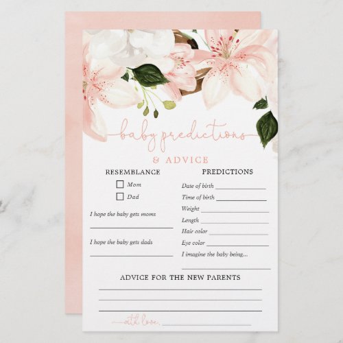 Spring lilies pink Baby predictions advice card