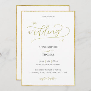 Spring Lily of the Valley Gold Calligraphy Wedding Invitation