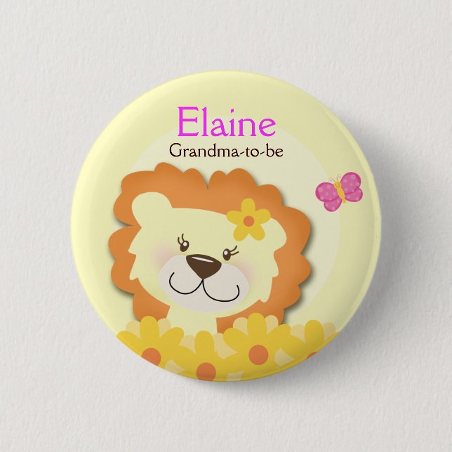 Spring Lion (Yellow) NAME TAG Custom Button (Front)