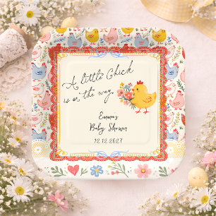 Spring Little Chick Floral Girl Baby Shower Paper Plates