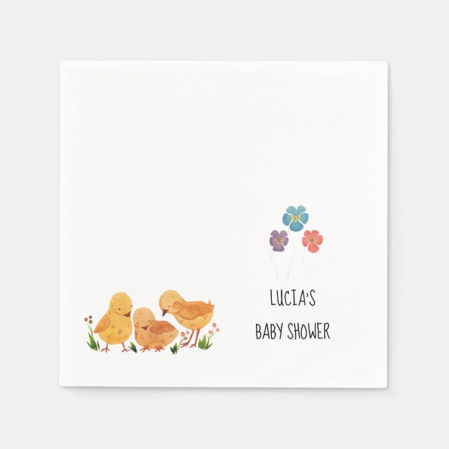 Spring Little Chicken Floral Baby Shower Napkins (Front)