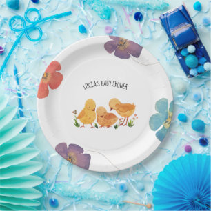 Spring Little Chicken Floral Baby Shower Paper Plates