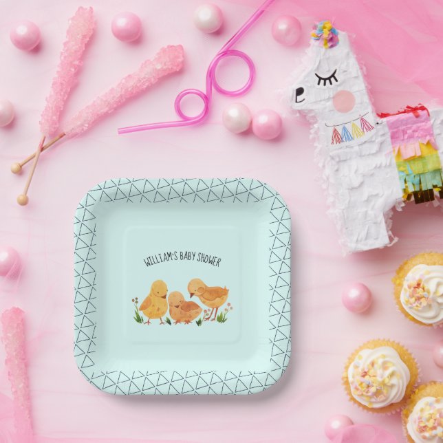 Spring Little Chicken Floral Baby Shower Paper Plates (Party)