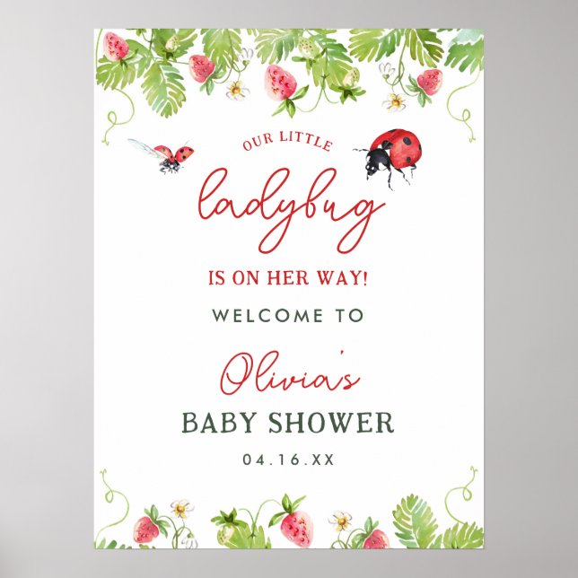 Spring Little Ladybug Girl Baby Shower Welcome Poster (Front)