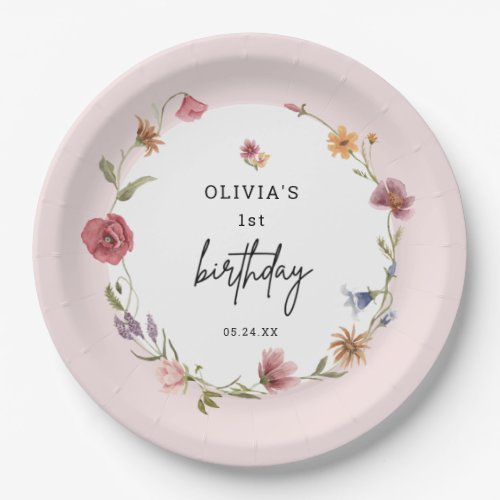 Spring Little Wildflower Girl 1st Birthday Party Paper Plates