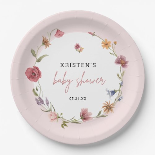 Spring Little Wildflower Girl Baby Shower Paper Plates