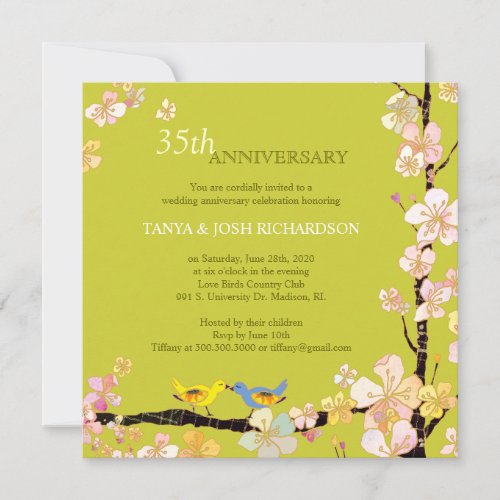 Spring Love Birds 35th Wedding Anniversary Invitation