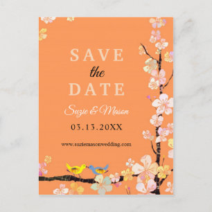Spring Love Birds Floral Wedding Save the Date Postcard
