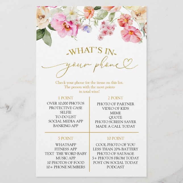 Spring Love In Bloom What's In Your Phone Game (Front)