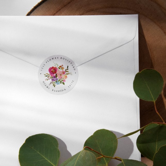 Spring Lush |  Bouquet Botanical Return address Classic Round Sticker (Creator Uploaded)