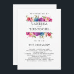 Spring Lush  Bouquet Wedding  Ceremony Program<br><div class="desc">Elegant watercolor botanical wedding ceremony program with your names and details with a frame of watercolor green leaves and bright flowers in pink and blue and purple. Personalize the stylish dark gray text on both sides of the card with your custom ceremony, wedding party, and thank you message wording. A...</div>