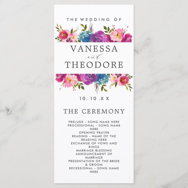 Spring Lush  Bouquet Wedding  Ceremony Program (Front)