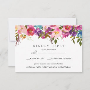 Spring Lush    Floral Wedding  RSVP MEAL option Card