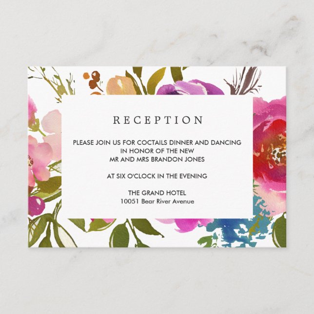 Spring Lush |  Flower WEDDING  Reception Enclosure Card (Front)