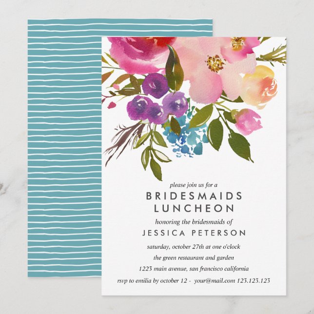 Spring Lush Flowers Bridesmaids Luncheon Wedding Invitation (Front/Back)
