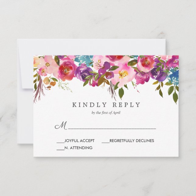 Spring Lush | Pink Flowers Wedding  Response Rsvp (Front)