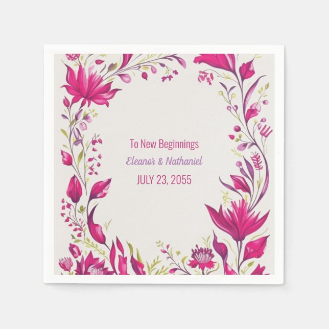 Spring Magenta Garden Floral Wedding Napkins (Front)