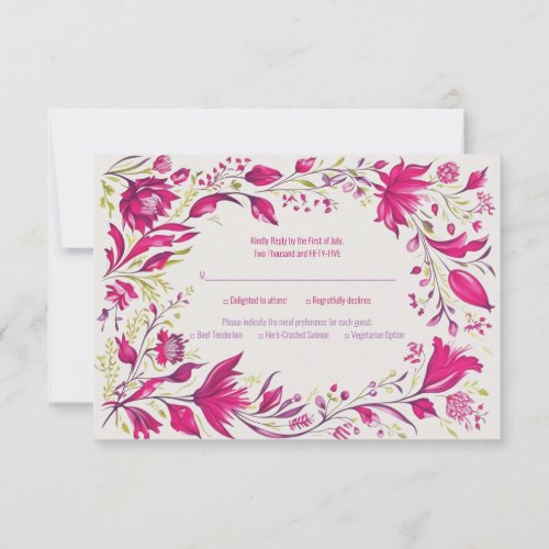 Spring Magenta Garden Floral Wedding RSVP Card
