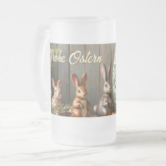 Spring Magic with Blossoms and Bunny Happiness Frosted Glass Beer Mug