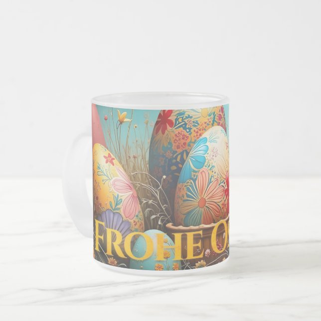 Spring Magic with Easter Eggs Frosted Glass Coffee Mug (Front Left)
