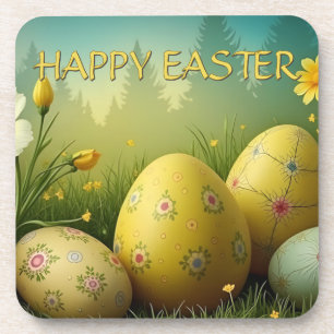 Spring Magic with Easter Eggs in a Sea of Flowers Beverage Coaster