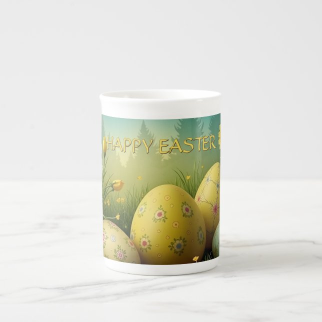 Spring Magic with Easter Eggs in a Sea of Flowers Bone China Mug (Front)