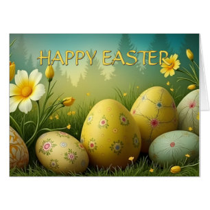 Spring Magic with Easter Eggs in a Sea of Flowers Card