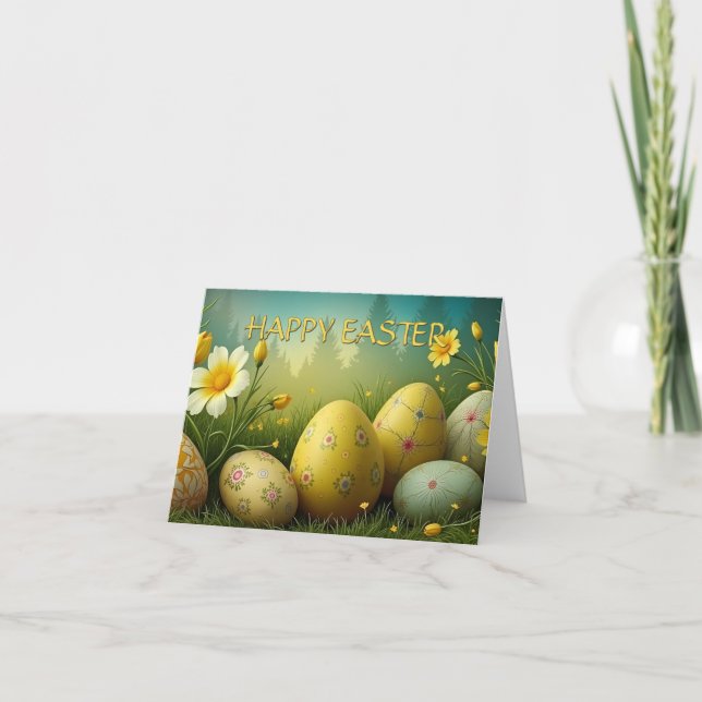 Spring Magic with Easter Eggs in a Sea of Flowers Card (Front)