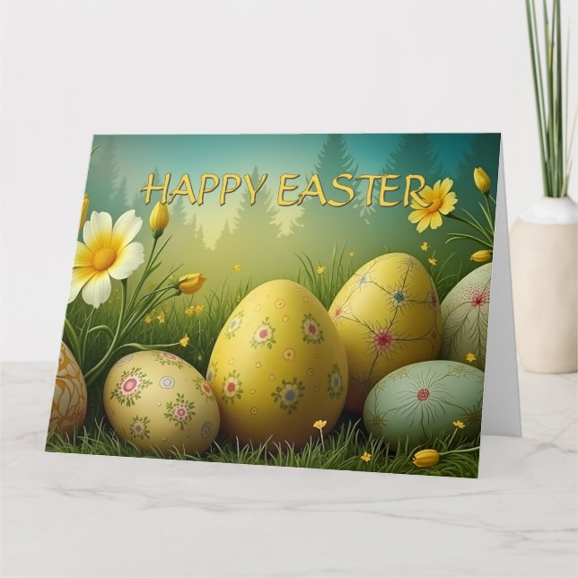 Spring Magic with Easter Eggs in a Sea of Flowers Card (Front)