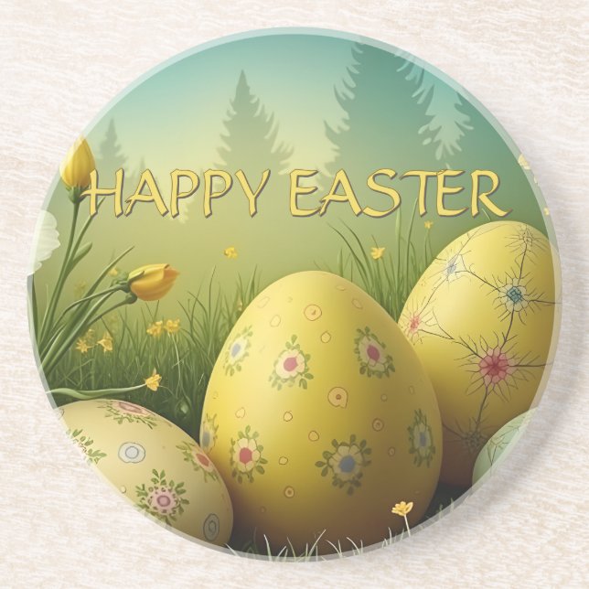 Spring Magic with Easter Eggs in a Sea of Flowers Coaster (Front)