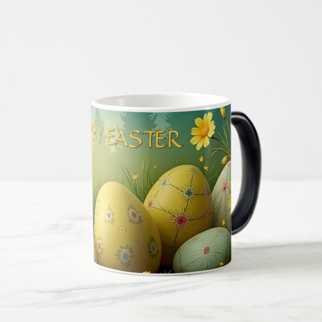 Spring Magic with Easter Eggs in a Sea of Flowers Color Morph Mug (Front Right)