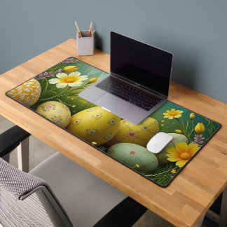 Spring Magic with Easter Eggs in a Sea of Flowers Desk Mat